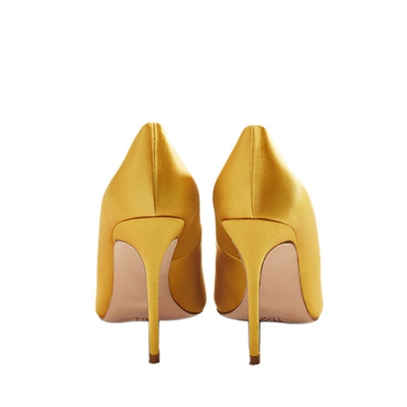 Yellow Bridal Satin Court Shoes 4 inches Stilettos Slip-On High Heel Pumps - Picture 3 of 4